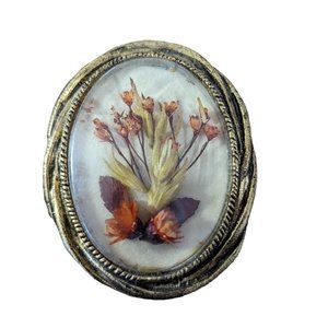 Brooch Vintage Dried Flower Leaf Cameo Brooch & Pendant Gold Tone
